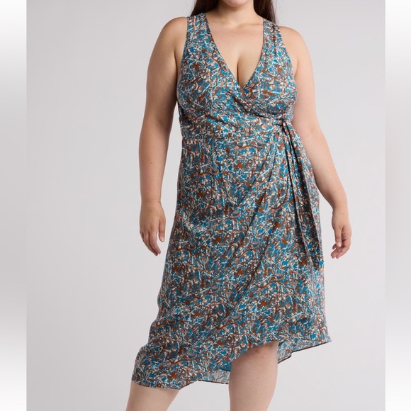 Nordstrom Dresses & Skirts - Joie Blue Rust Teal Floral Summer Spring Sleeveless Faux Wrap Dress Plus Sz 4X